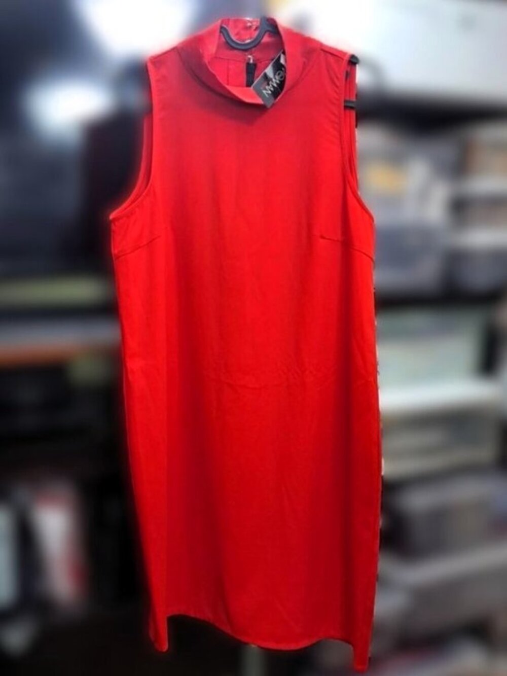 Woman Career Vibrant Red Sleeveless Mock Neck Shift Dress NWT